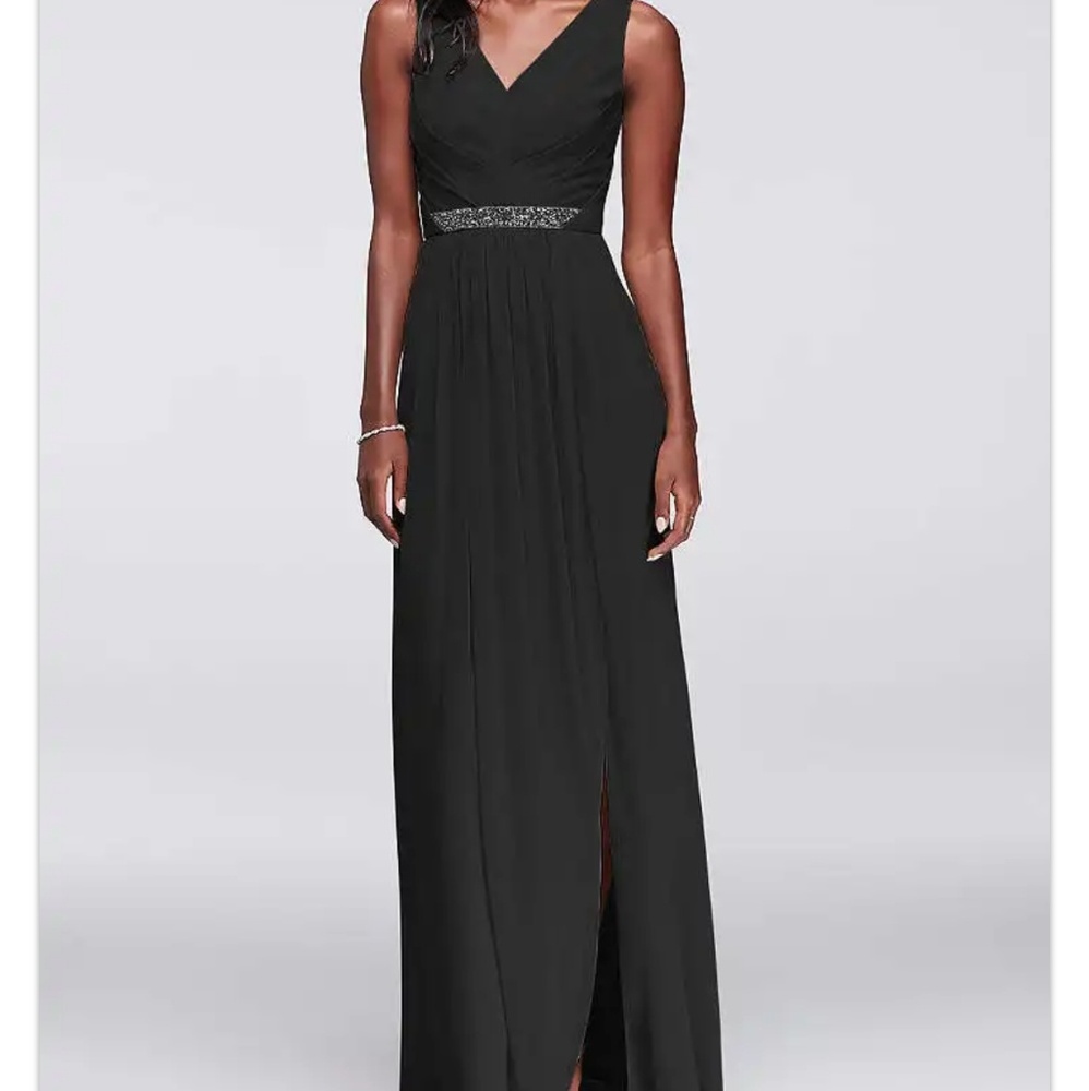 David's Bridal LONG MESH DRESS V-NECK Black Sz 10